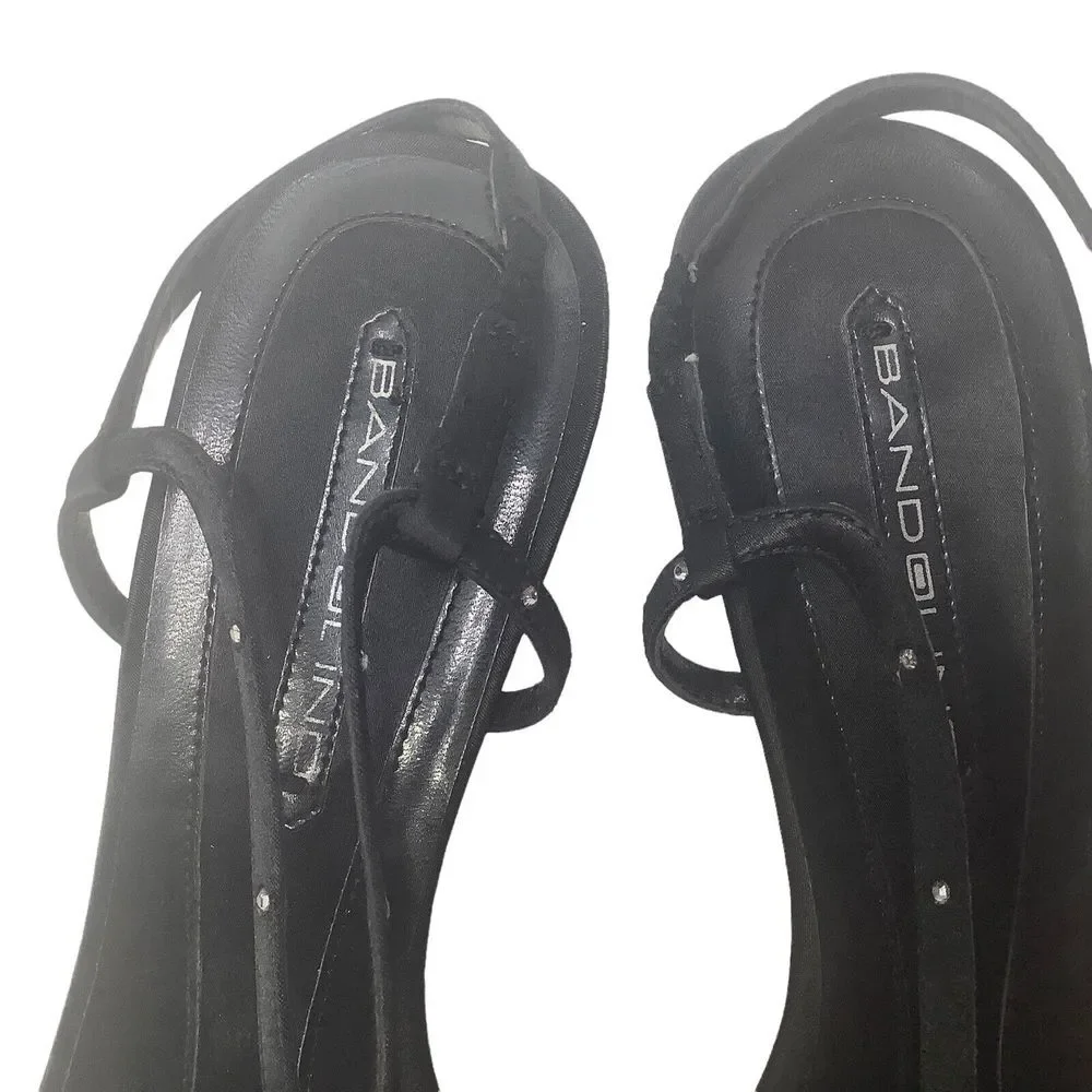 Bandolino Dressy Strappy Sandal Size 9.5 M Black Fabric‎ with Rhinestones Womans